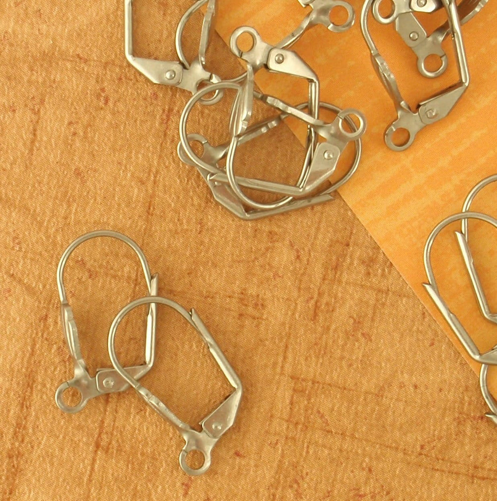 5 Pairs Surgical Stainless Steel Leverback Ear Wires with Shell Front - Also Silver Plate and Gold Plate