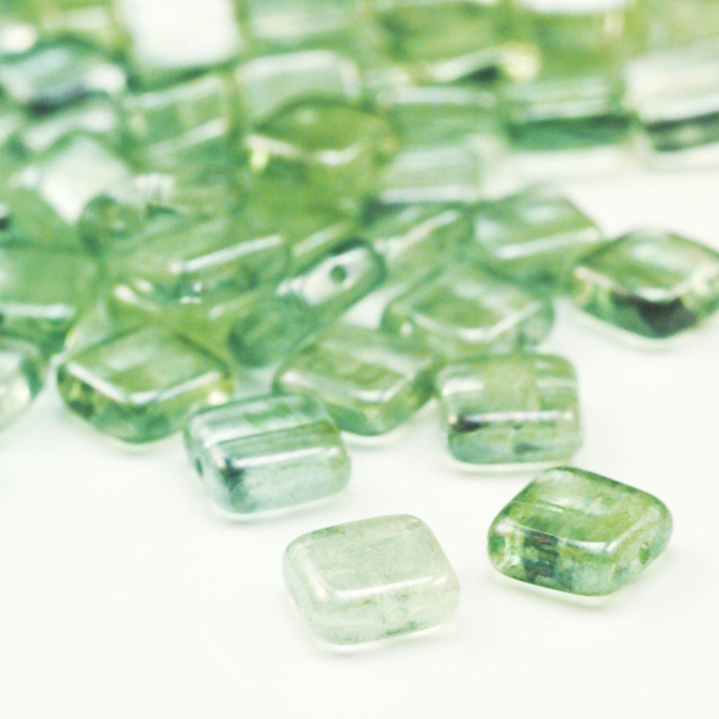 10 - 9mm Glow in the Dark Square Prairie Green Beads - Czech Pressed Glass - 100% Guarantee
