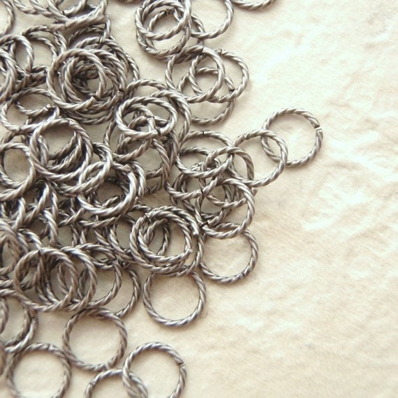 100 Fancy Antique Silver Jump Rings 16 or 20 gauge - You Pick Diameter 6mm OD, 8mm OD, 10mm OD or Mix - Best Commercially Made