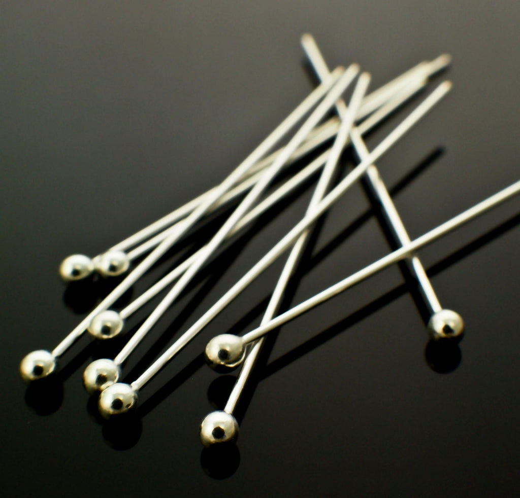 10 Argentium Sterling Silver 1.5 and 2.5mm Ball Head Pins - 21 and 24 Gauge Non Tarnish - 100% Guarantee