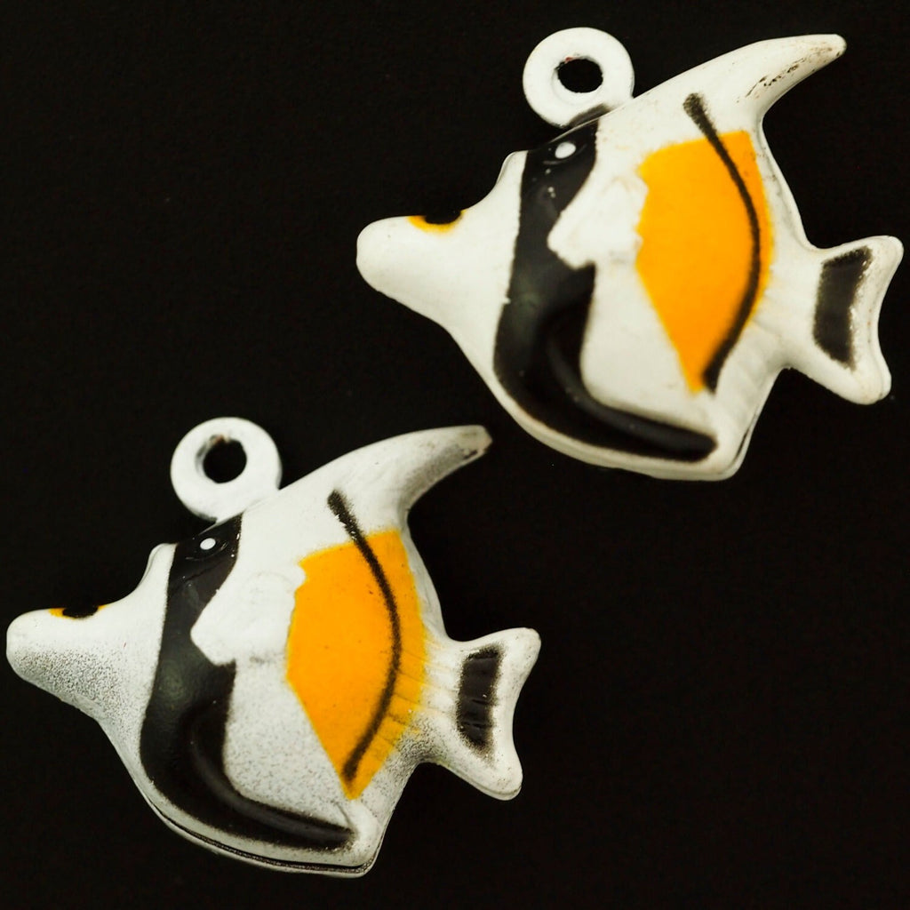 Clearance Sale 6 Black and White Angelfish Bells 24mm X 21mm