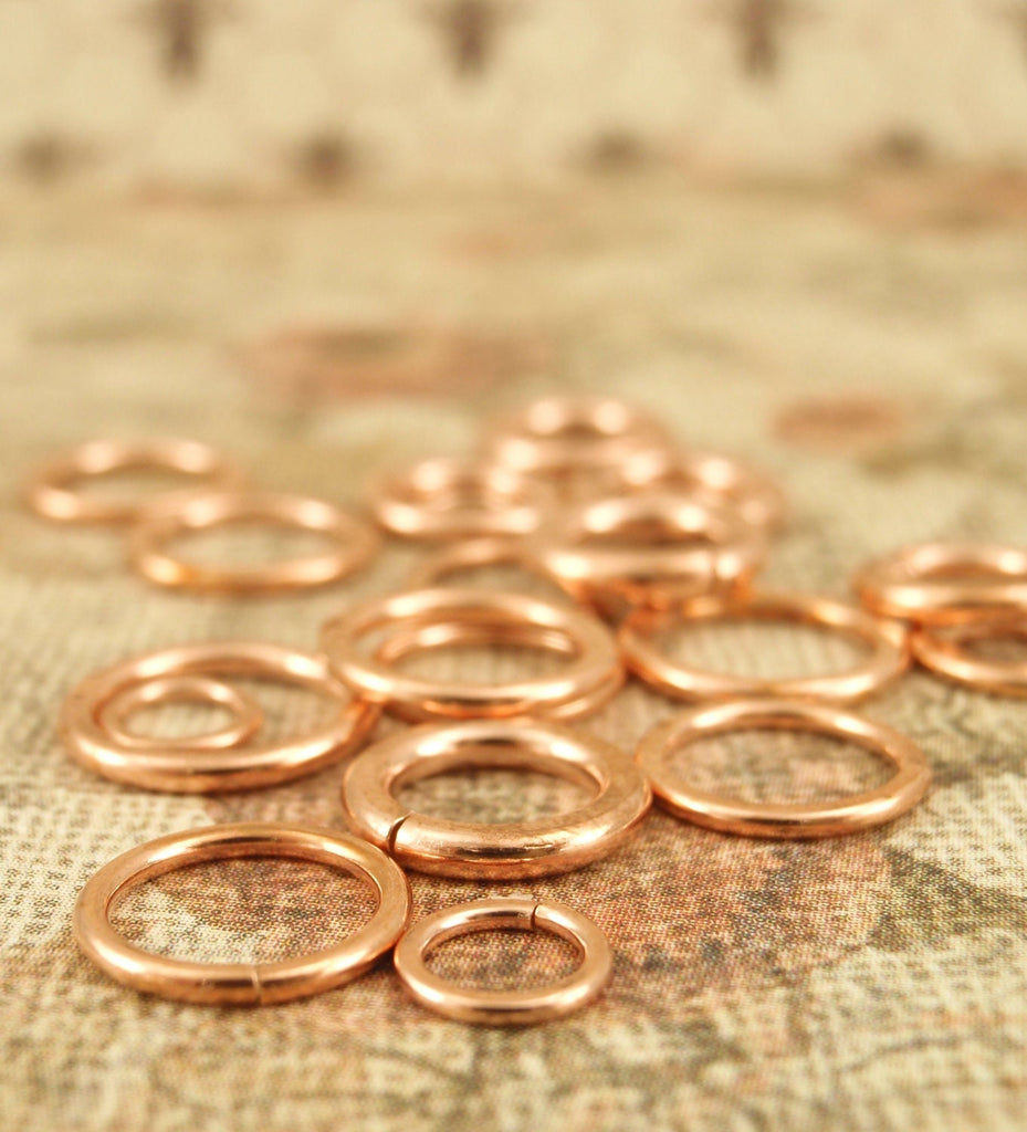 Sample Package Hand Forged Copper Jump Rings 3 mm - 8 mm Quantity 10 - Lightly Hammered