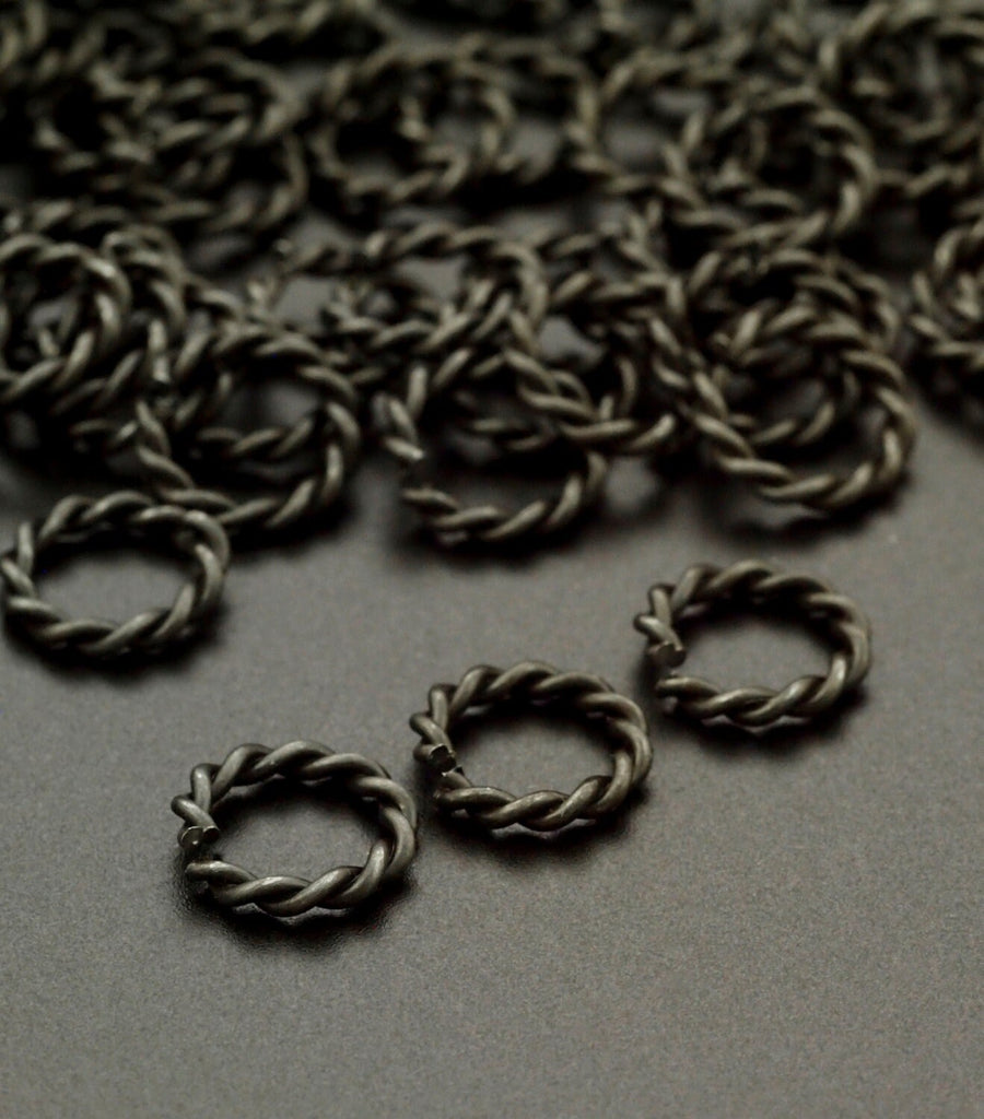 50 Twisted Round Black Iron Jump Rings  - Oxidized and Oiled- You Pick Gauge and Diameter