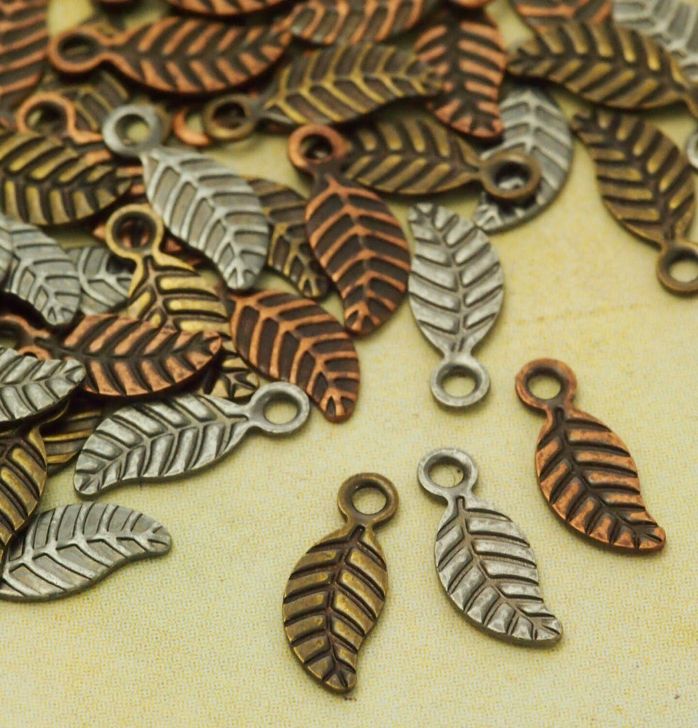 25 Mini Leaf Drops - Antique Copper, Antique Silver or Antique Gold - 7mm X 3.5mm - 100% Guarantee
