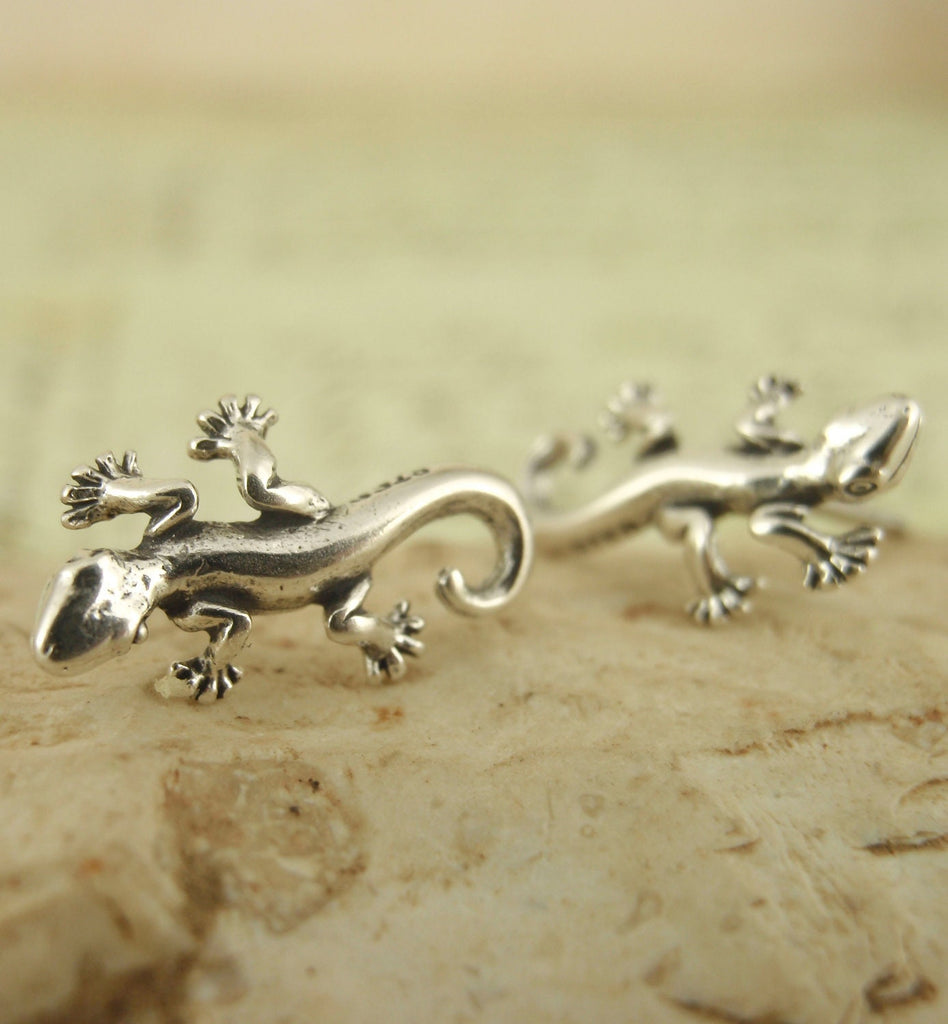 1 pair of Antique Sterling Silver Gecko Posts  - 12mm x 5mm