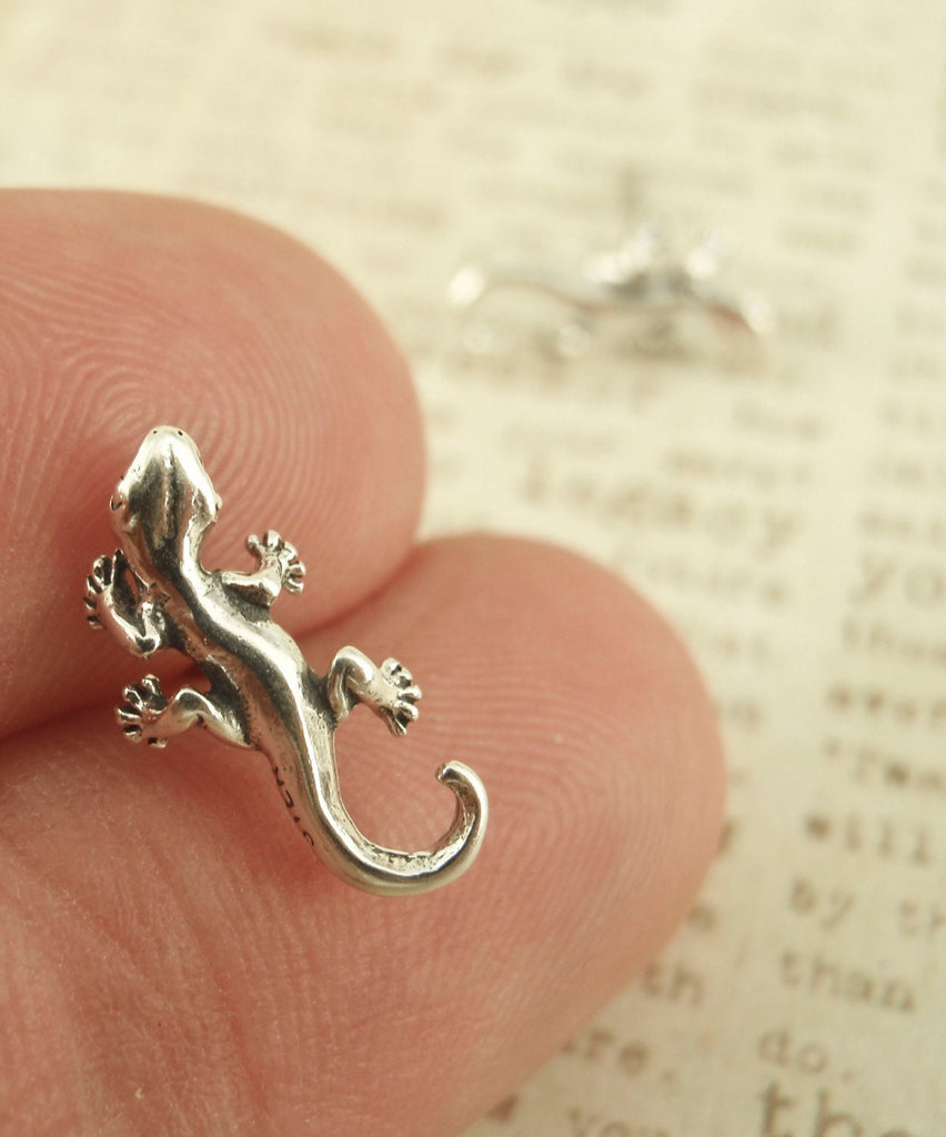 1 pair of Antique Sterling Silver Gecko Posts  - 12mm x 5mm