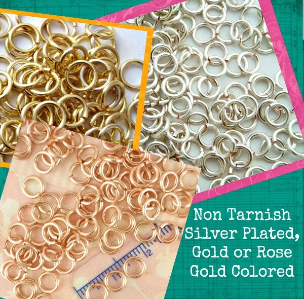 100 Gold, Rose Gold Colored or Silver Plated Jump Rings - 18 gauge  3.1mm, 3.75mm, 4mm, 4.5mm, 5mm, or 6mm ID - Non Tarnish Enameled Copper