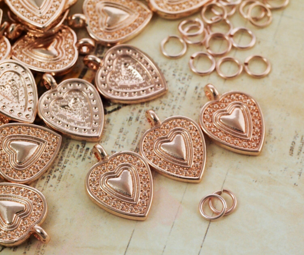 SALE - 5 Rose Gold Plated Heart in Heart Charms - 18mm X 13mm - 100% Guarantee
