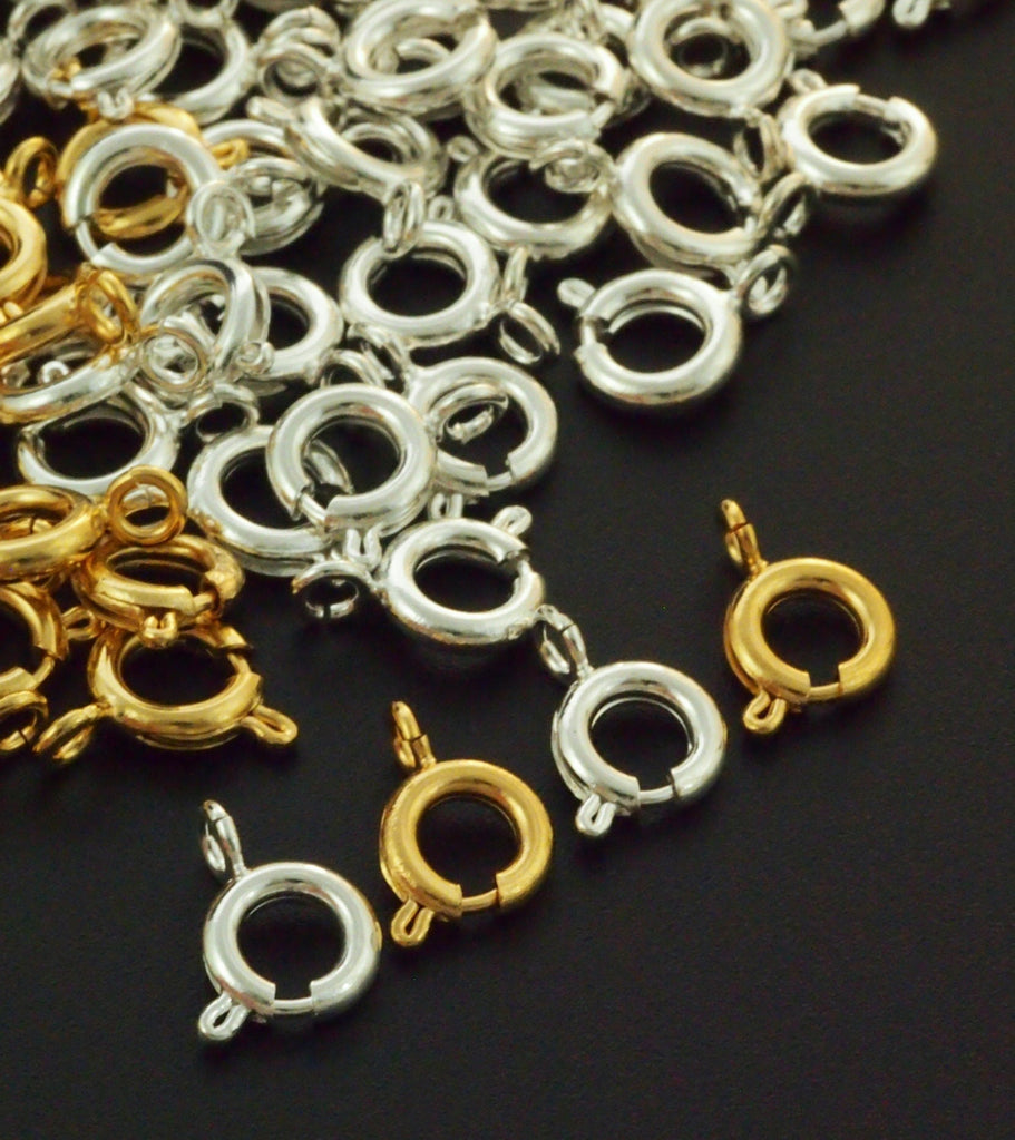 10 - 6mm Spring Clasps - Silver Plated or Gold Plated Brass - Best Commercially Made - 100% Guarantee