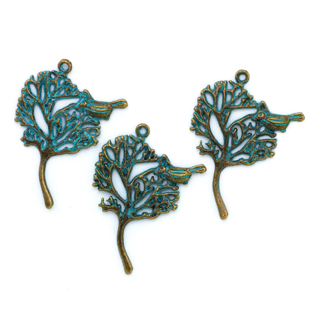 Bird in Tree Verdigris Pendant - 38mm X 31mm