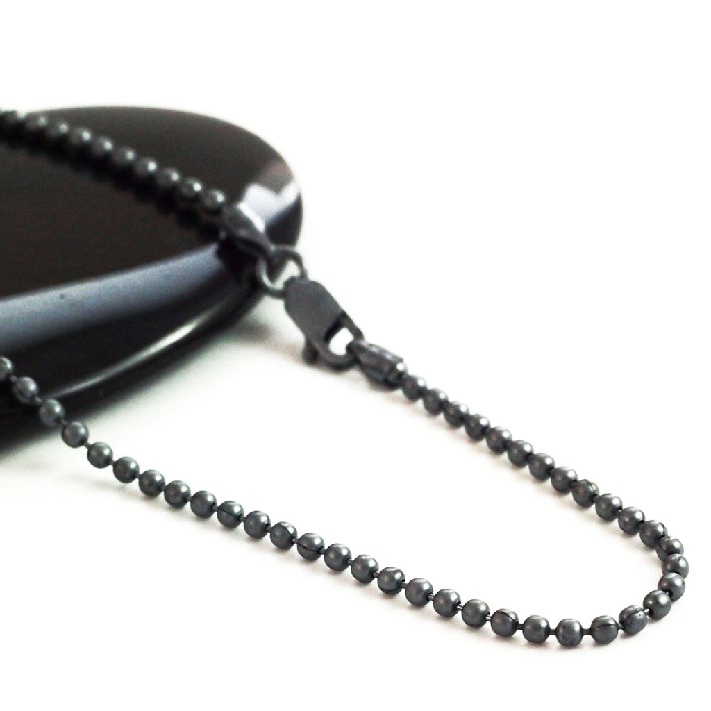 Black Oxidized Sterling Silver Bead Chain - 1.8mm - By the Foot or Finished in Custom Lengths -  Made in the USA