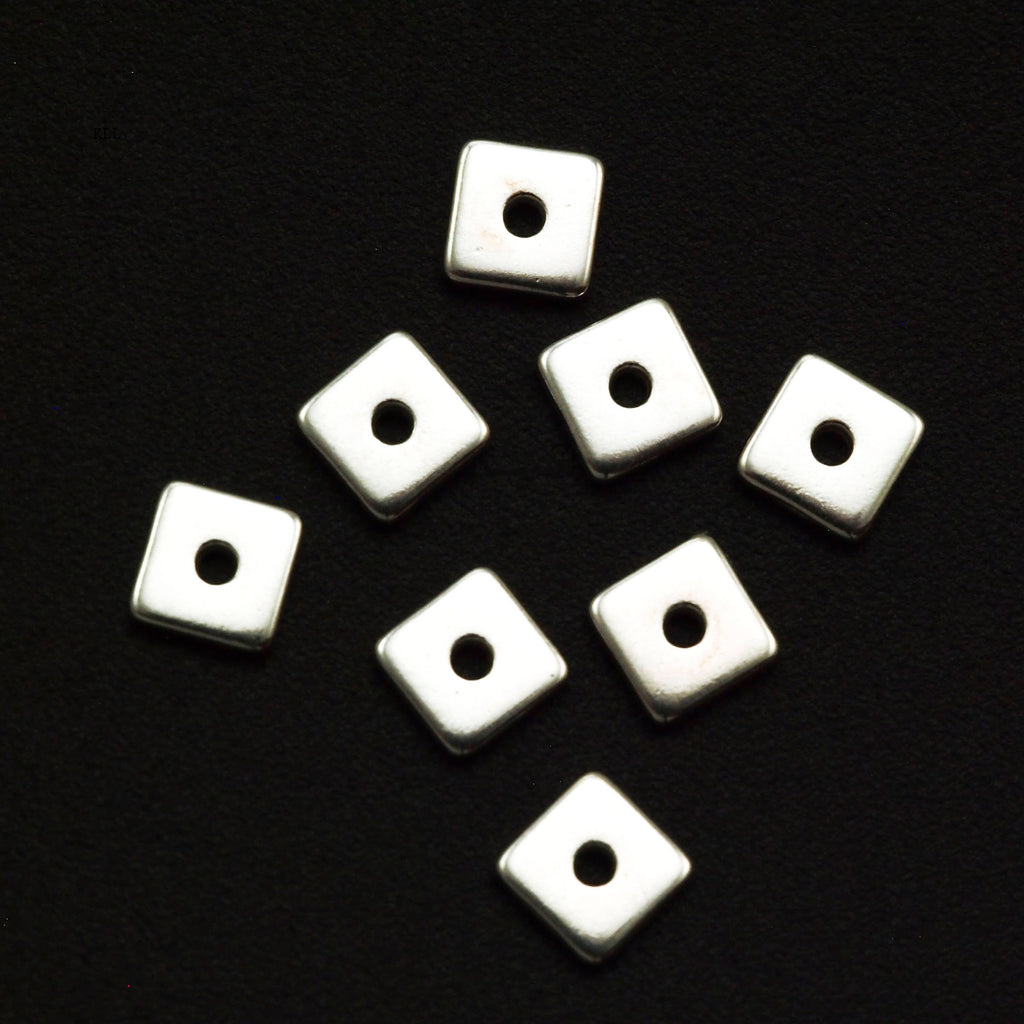 4 Sterling Silver Flat Square Beads - 4mm