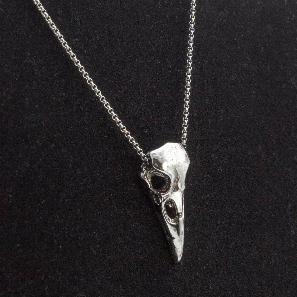 3D Raven Skull Earrings and Necklace in Antique Silver and Stainless Steel