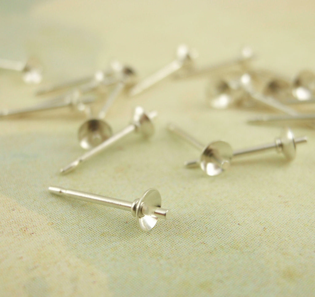 5 Pairs Sterling Silver Earring Posts with 3mm, 4mm or 6mm Cup and Peg - With or Without Backs