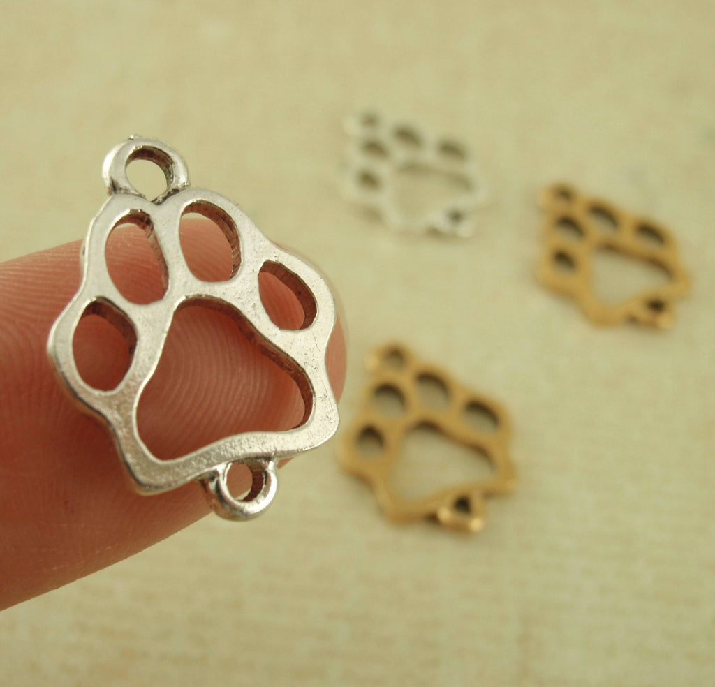 2 Open Paw Print Links - 15mm x 14mm - Silver Plated - 100% Guarantee