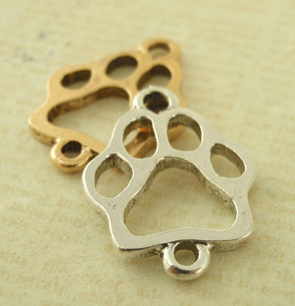 2 Open Paw Print Links - 15mm x 14mm - Silver Plated - 100% Guarantee