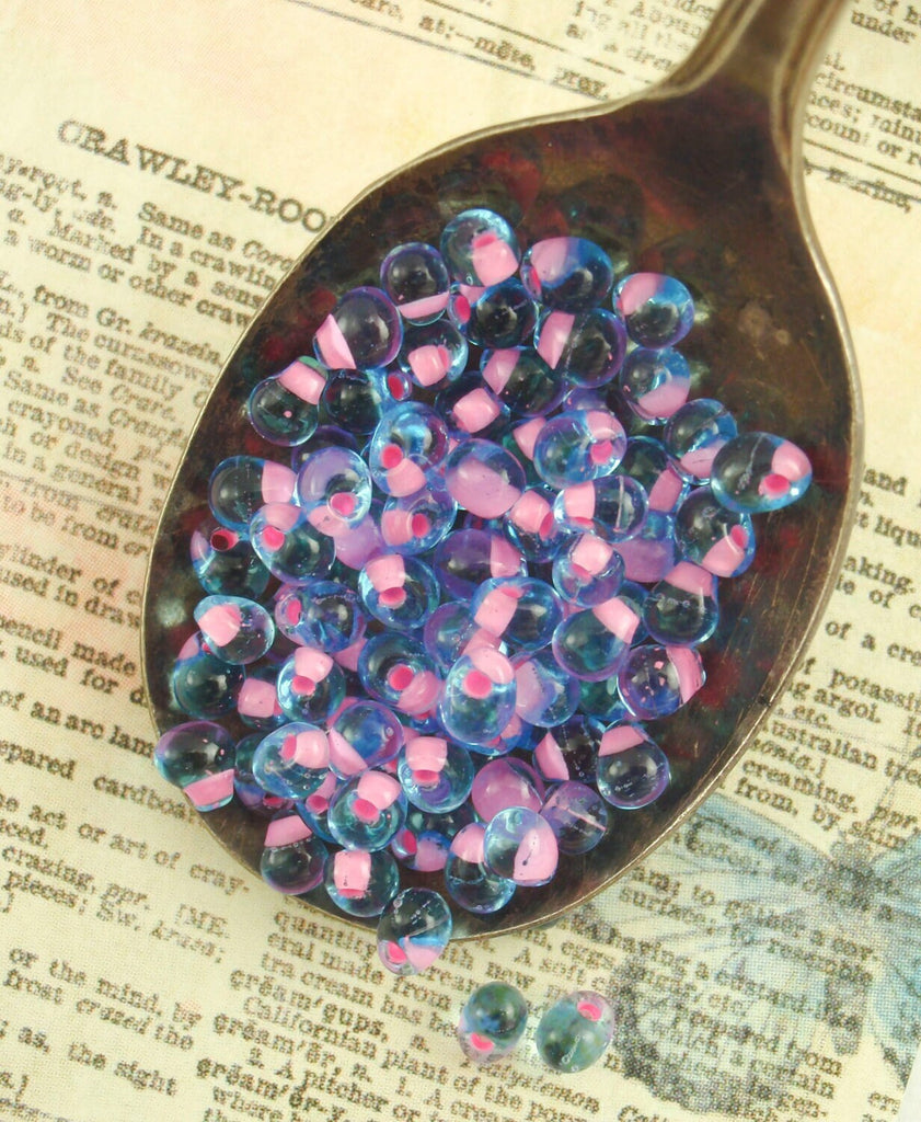 Hot Pink Lined Aqua Miyuki Drop Beads