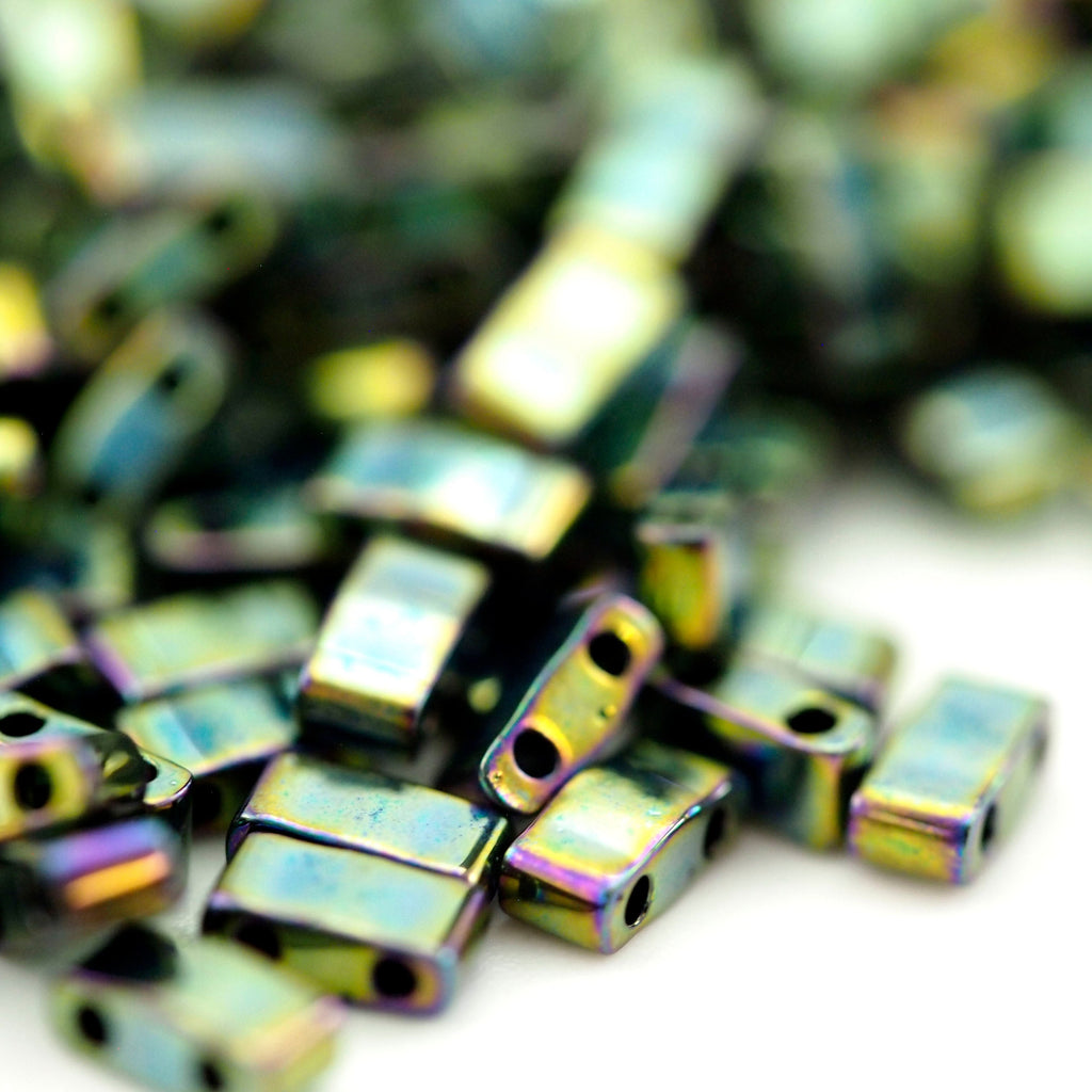 Metallic Malachite Green Iris Miyuki Half Tila Beads - 2.3mm X 5mm - 100% Guarantee