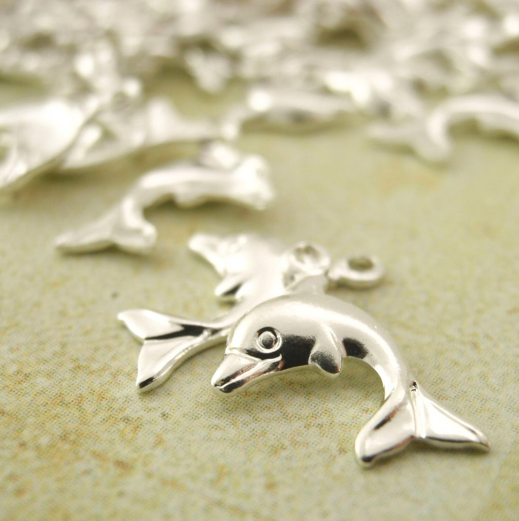 25 Silver Plated Dolphins Charms - 9mm Drops - Perfect for Bracelets and Earrings - 100% Guarantee