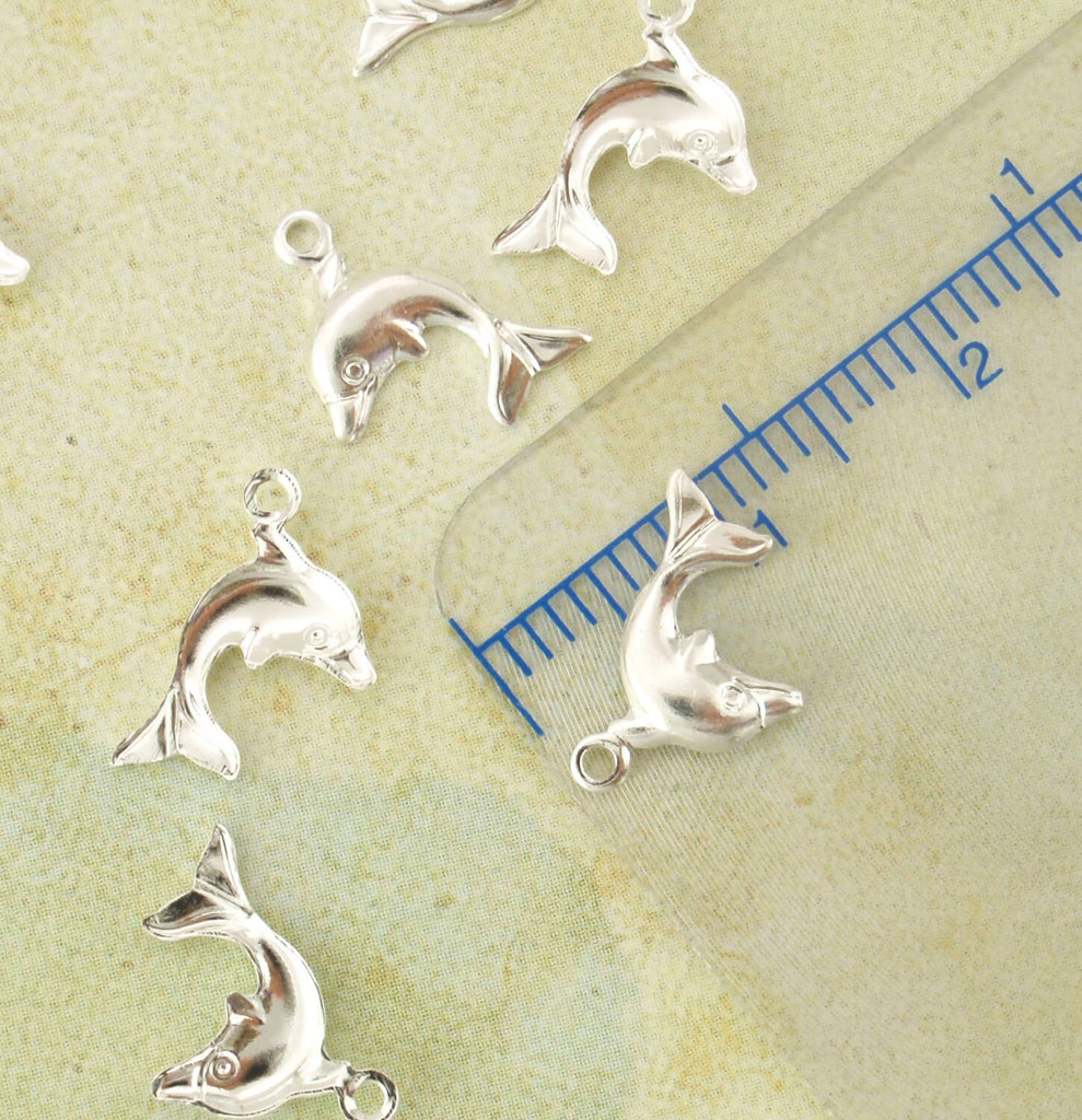 25 Silver Plated Dolphins Charms - 9mm Drops - Perfect for Bracelets and Earrings - 100% Guarantee