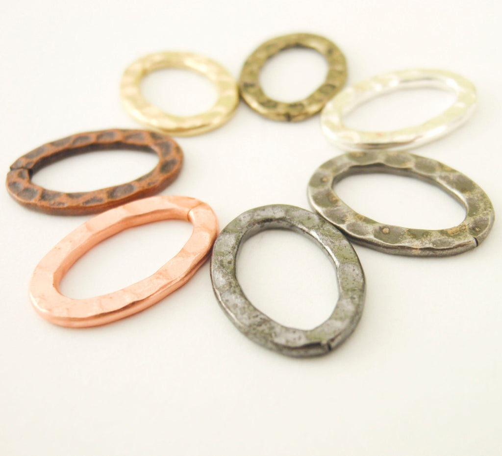 6 Hammered Oval Link Components- 14mm X 10mm - 7 Finishes - 100% Guarantee