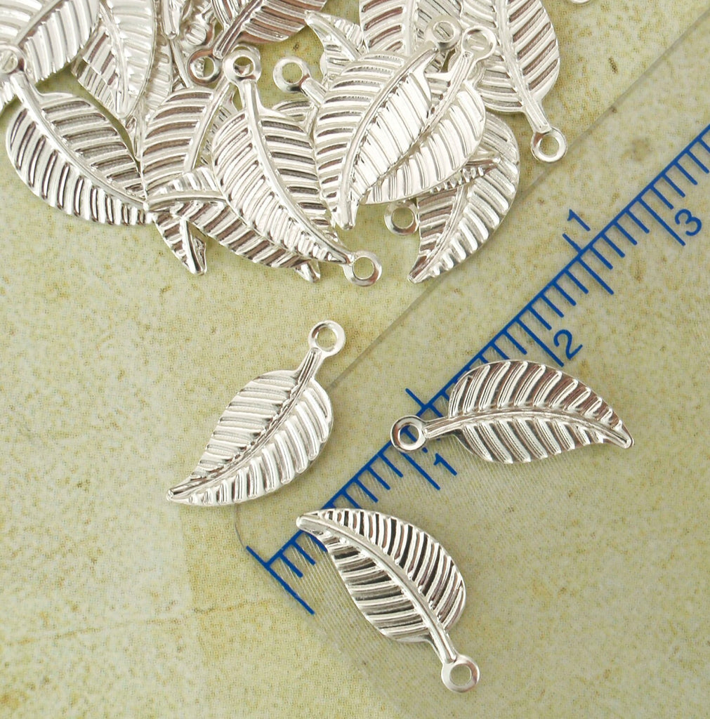 25 Silver Plated Leaf Charms - 12mm X 6mm - Perfect for Bracelets and Earrings - 100% Guarantee