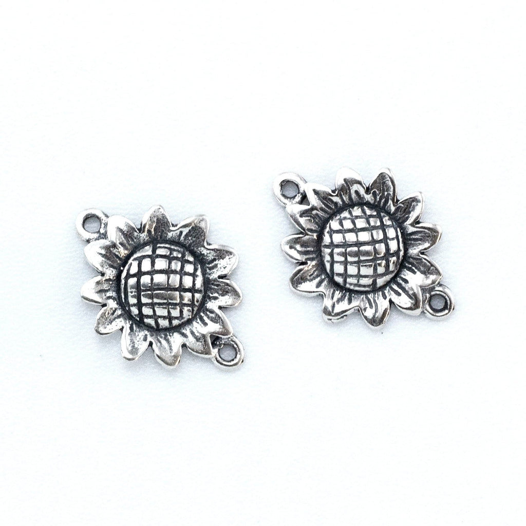 Sterling Silver Sunflower Links - 18mm X 13mm in Shiney, Antique or Black
