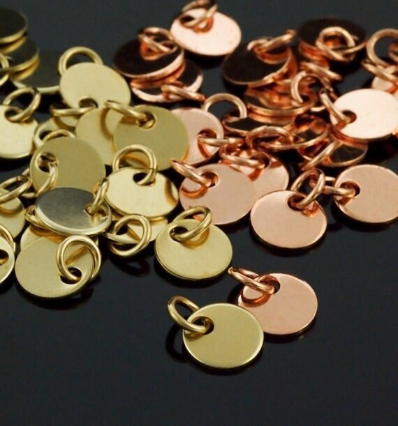 10 Stamping Blanks, Discs - Filed and Polished with Jump Rings - 9mm Jewelry Grade Copper or Brass - 100% Guarantee