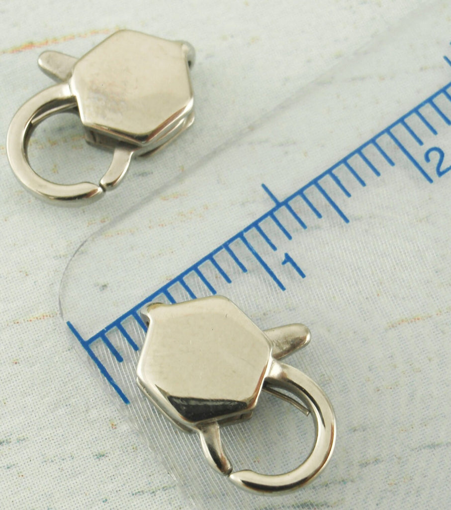 1 Stainless Steel Lobster Clasp - Unique Hexagon Style - Sturdy and Shiny Clasps - Medium 12mm X 8mm - 100% Guarantee