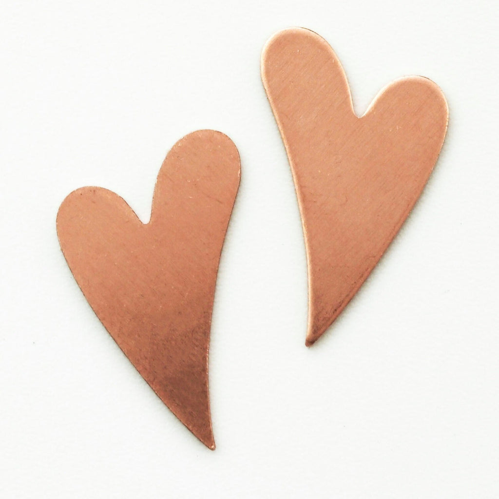4 Stylish Copper Heart Stamping Blanks, Discs - Filed and Polished - 27mm X 17mm