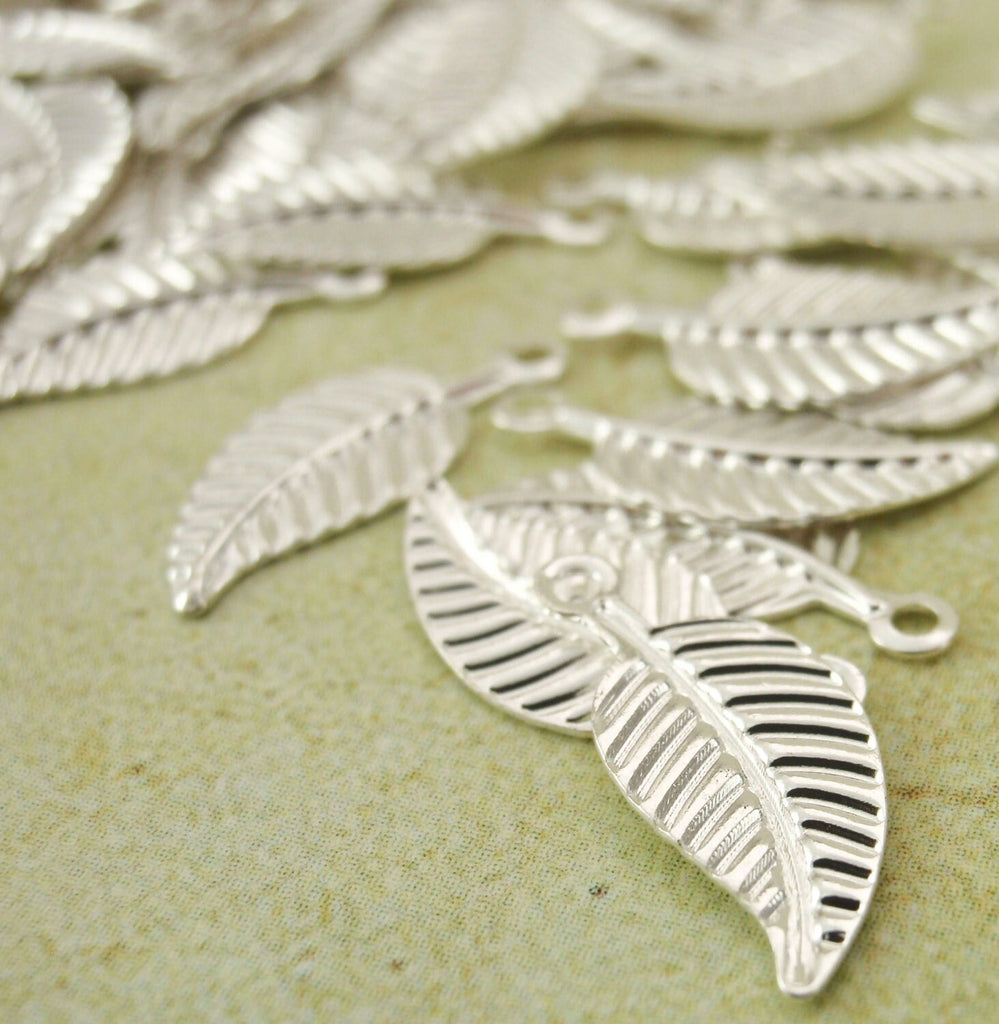 25 Silver Plated Leaf Charms - 12mm X 6mm - Perfect for Bracelets and Earrings - 100% Guarantee
