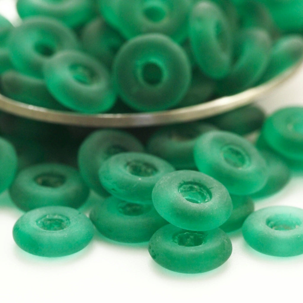 40 Matte Emerald Donut Czech Glass Beads - 100% Guarantee