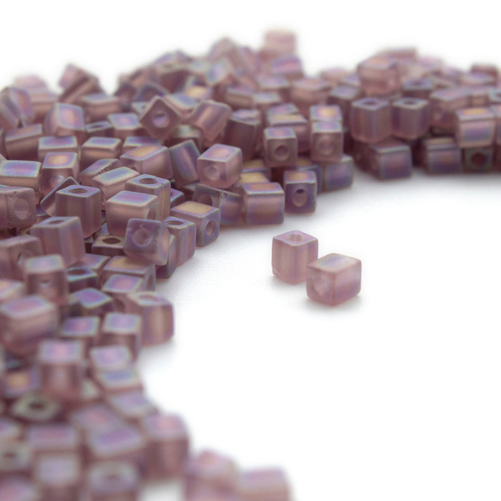 50 Matte Transparent Smoky Amethyst AB Miyuki 4mm Cube Seed Beads - 100% Guarantee