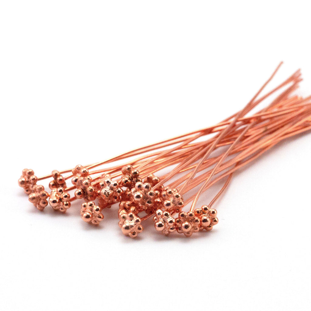 24 Fancy Solid Copper Ball Head Pins - 20 gauge - 2 1/2 inches Long - 4mm Daisy Ball
