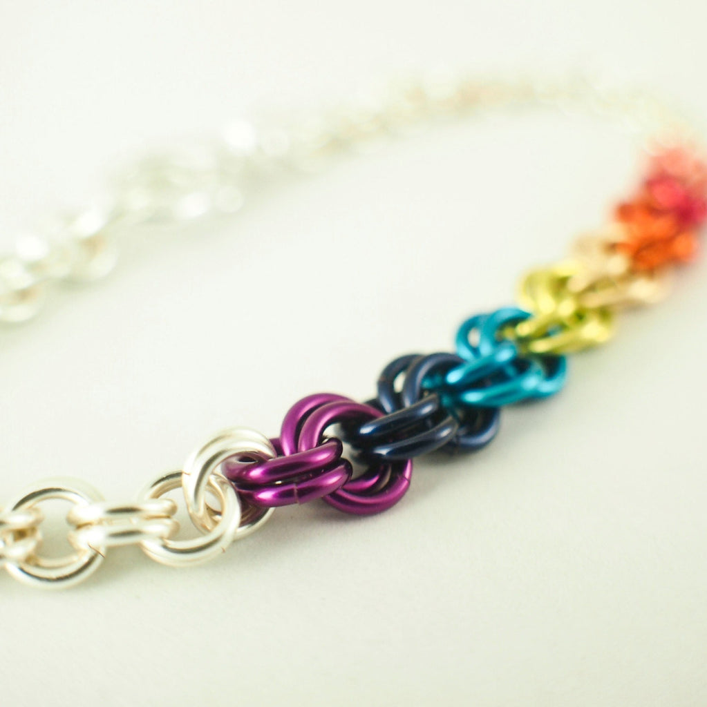 Rainbow and Silver Chainmaille Bracelet KIT - Perfect for Beginners - Fun For Experienced Jewelry Makers