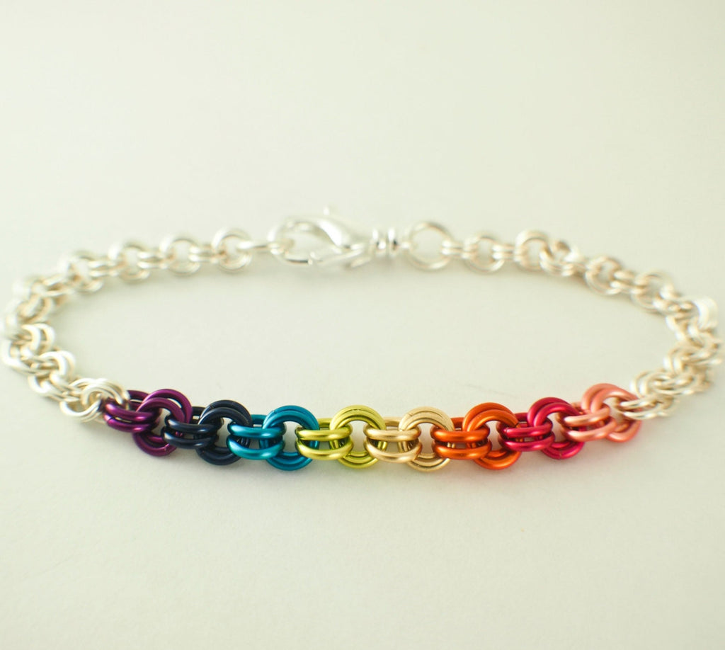 Rainbow and Silver Chainmaille Bracelet KIT - Perfect for Beginners - Fun For Experienced Jewelry Makers