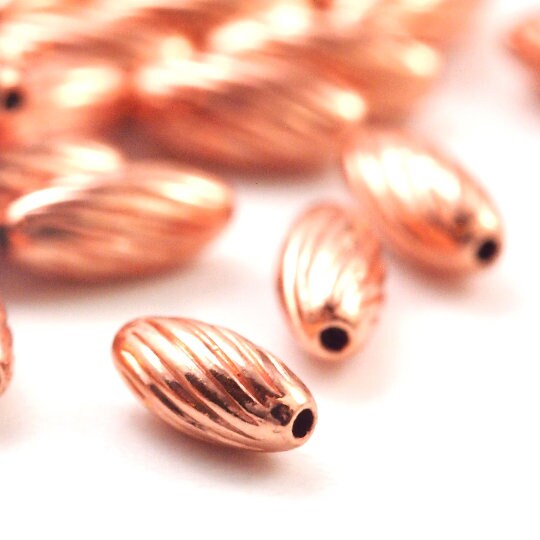 50 Twisted Corrugated Oval Copper Beads - Clear Coated to Prevent Tarnish - 100% Guarantee in 5mm, 7mm, 9mm