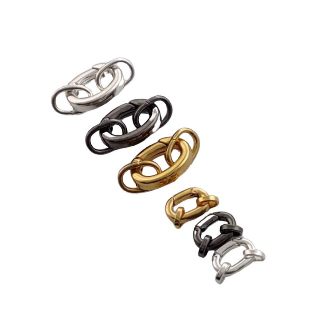 Triggerless Oval Clasp with 2 Matching Oval Jump Rings in 2 Sizes Gold Plate, Silver Plate, Gunmetal