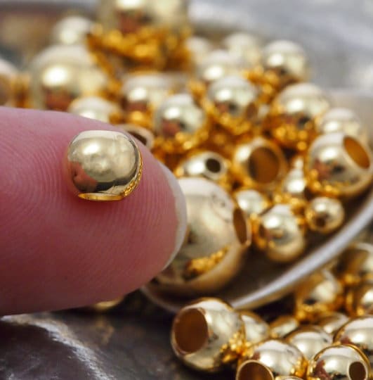 50 Gold Plated Smooth Round Beads - You Pick Size 2.5mm, 3mm, 4mm, 5mm, 6mm, 7mm, 8mm, 9mm, 10mm or Mix