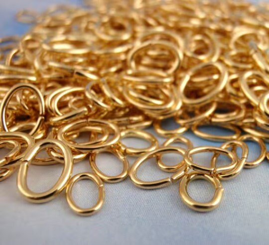 100 Gold Plated Brass Oval Jump Rings - 16, 18, 20, 22, 24 gauge - Best Commercially Made - You Pick Diameter - 100% Guarantee
