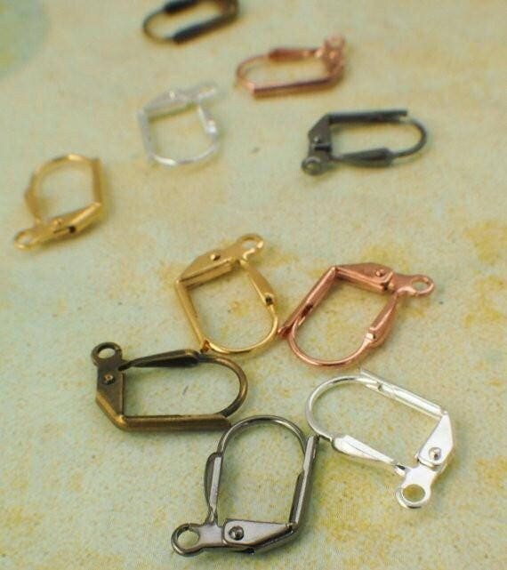 20 Pairs Arch Leverback Ear Wires with Plain Front in Gold, Silver Plated, Gunmetal or Antique Brass
