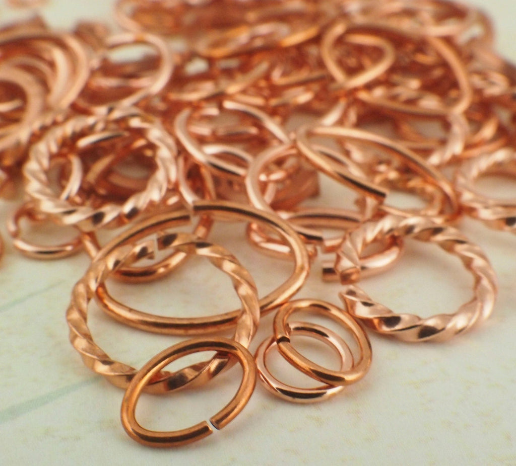Deluxe Sample Pack 100 Solid Copper Jump Rings - Fancy, Square and Round - Great Selection of Sizes and Gauges