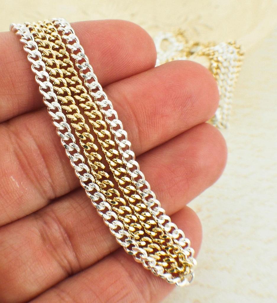 3mm Silver or Gold Plate Diamond Cut Curb Chain - Made in the USA - 24inch FInished Necklace