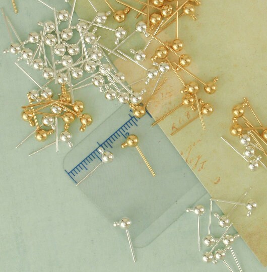 4 Pairs 4mm Ball Ear Posts with 0.75mm Loops in Silver Plate or Gold Plated with Optional Ear Backs - 100% Guarantee