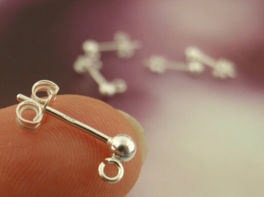 5 Pairs Sterling Silver 3mm,4mm,5mm or 6mm Ball Post Top Earrings with Open Loops and Ear Nuts