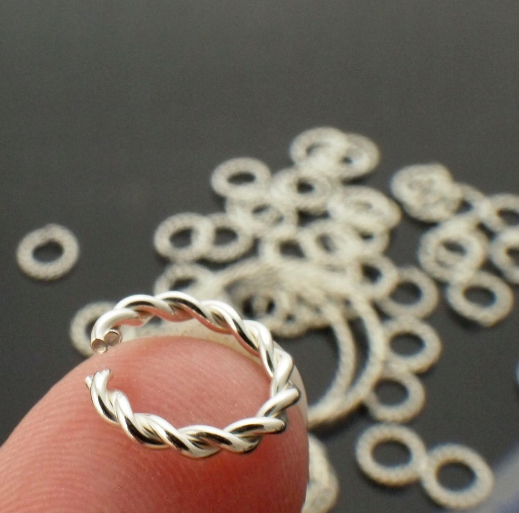 10 Twisted Round Sterling Silver Jump Rings - 11 Sizes in 14, 16, 18 and 21 gauge - Shiny, Antique or Black Finish