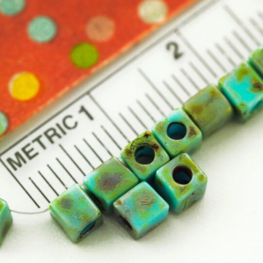 50 Turquoise Blue Picasso Miyuki 4mm Cube Seed Beads - 100% Guarantee