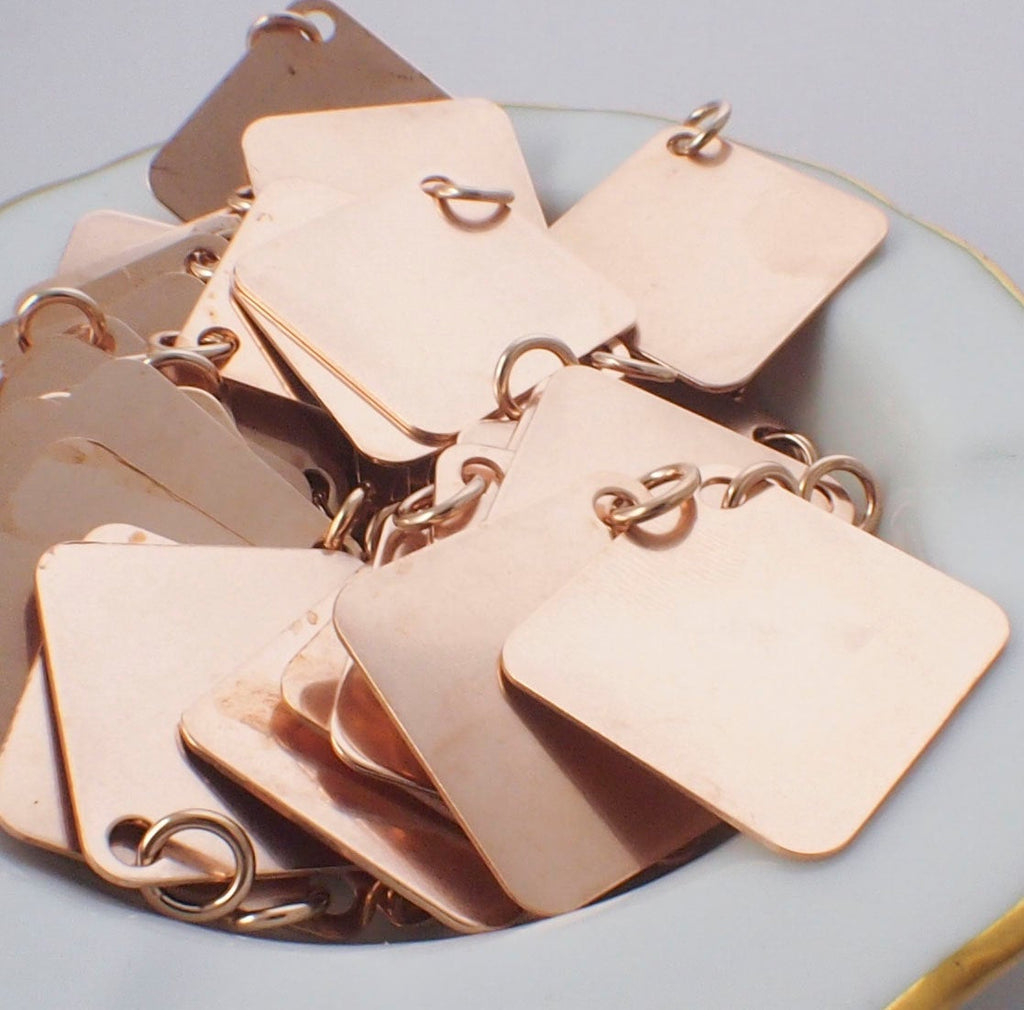 Jewelry Grade Blanks 25mm Square Stamping Discs and Jump Rings Polished and Filed in Bronze, Copper, Nickel Silver