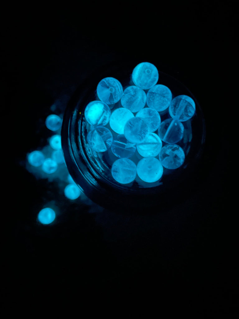 15 - 8mm Glow-in-the-Dark Transparent Aqua Beads - Czech Glass Rounds - 100% Guarantee