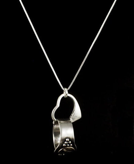 Sterling Silver Ring Holding Heart Necklace - Small
